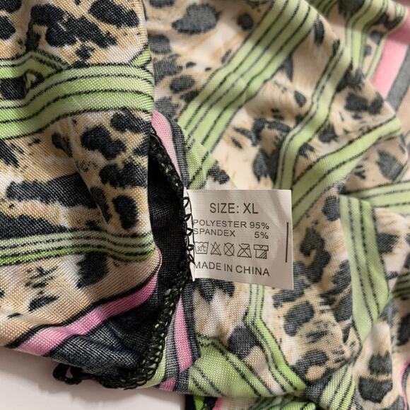 Colorful Animal Print Striped Halter Top High Low Midi Dress XL (fits small) - Picture 3 of 6